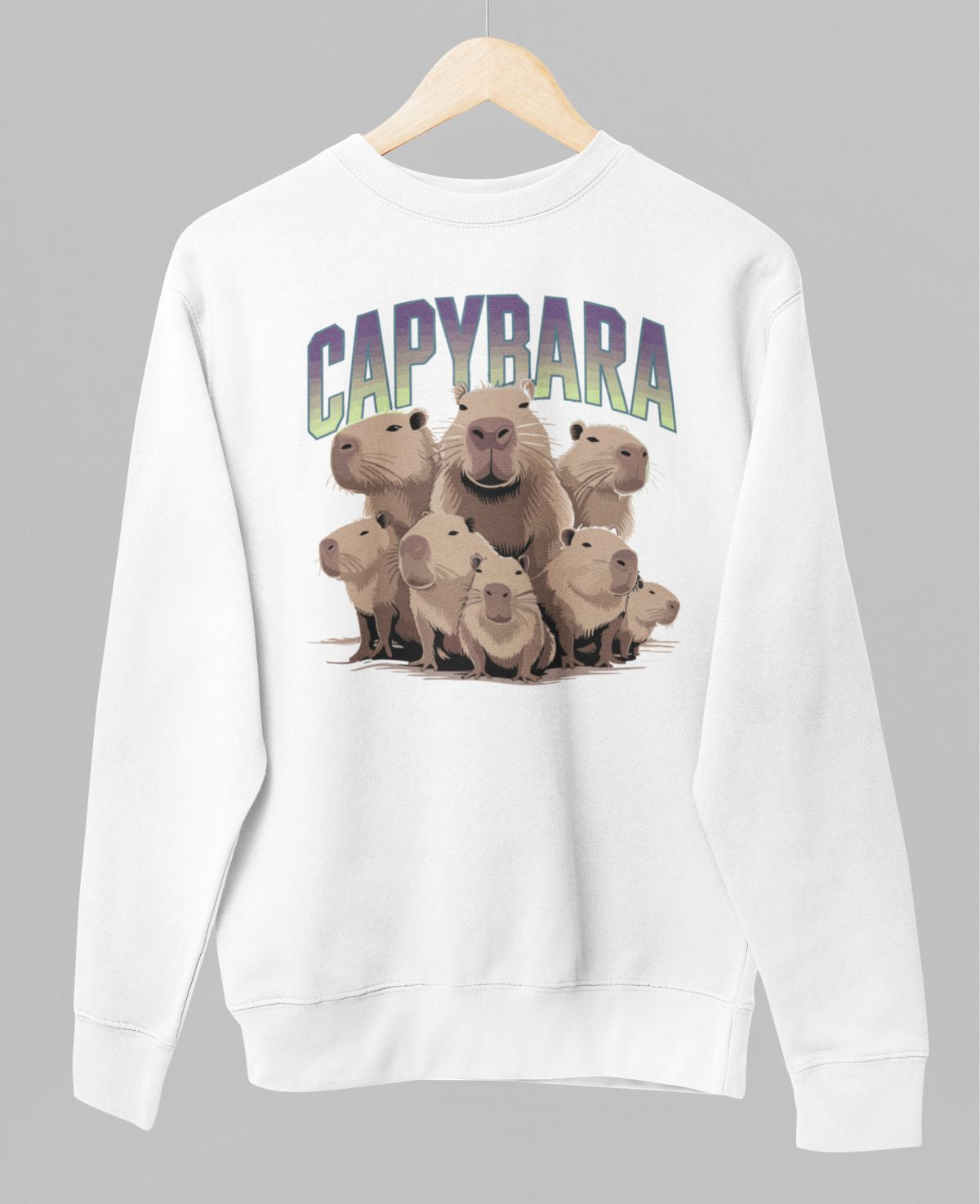 Baltas UNISEX džemperis be gobtuvo "Cool capybara"