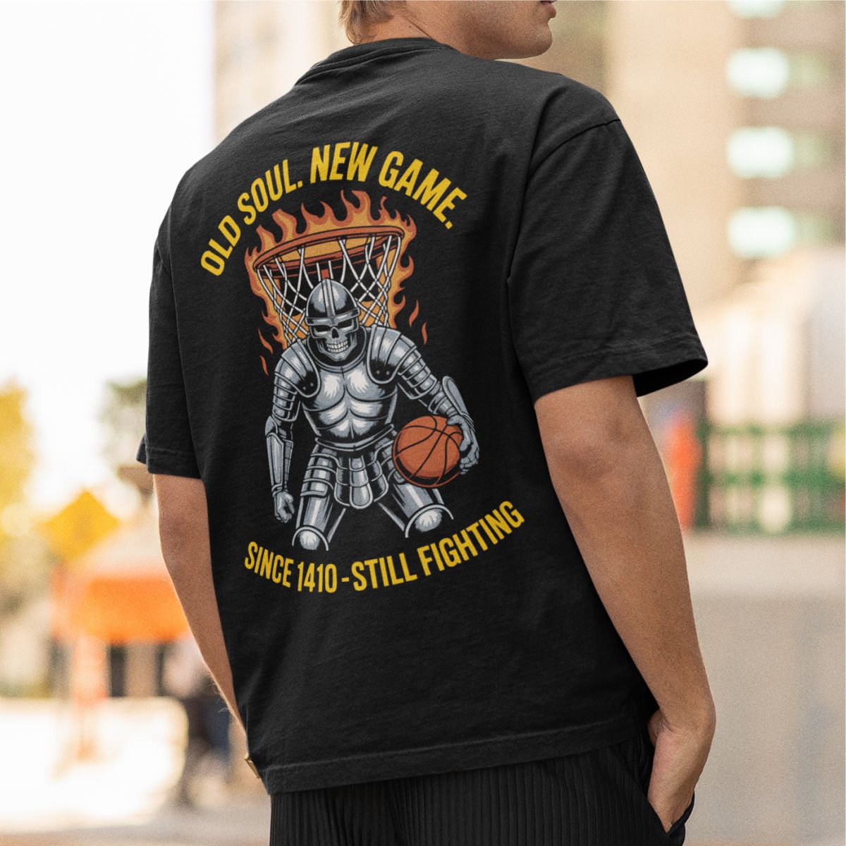 Juodi OVERSIZED marškinėliai su spauda ant nugaros "New game"