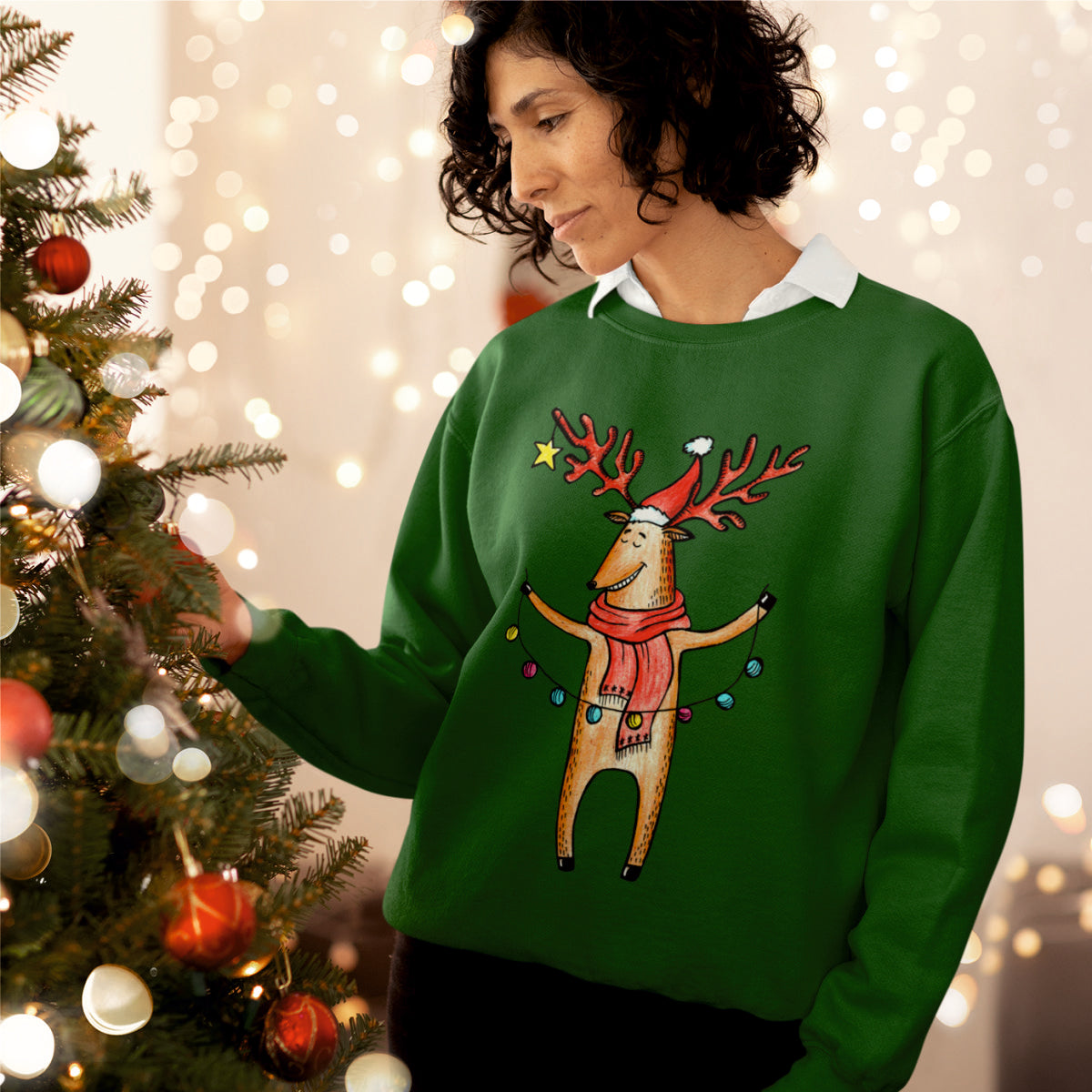 Tamsiai žalias kalėdinis UNISEX džemperis "Briedis"