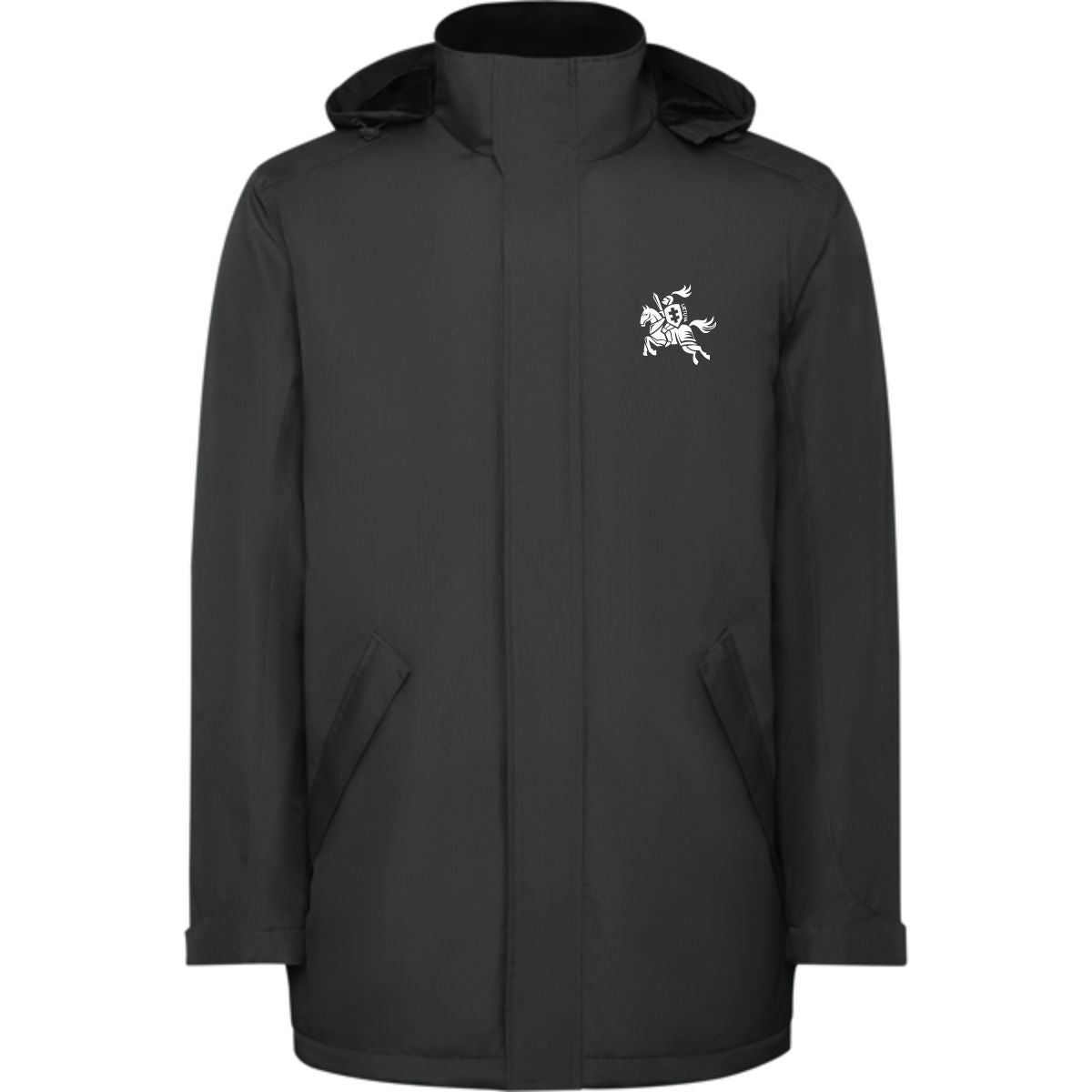 Paminkštinta tamsiai pilka parka su logotipu "Vienspalvis Vytis"