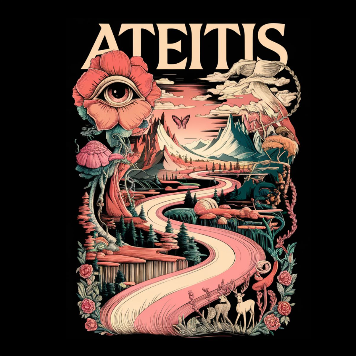Juodi marškinėliai su spauda ant nugaros  "Ateitis“