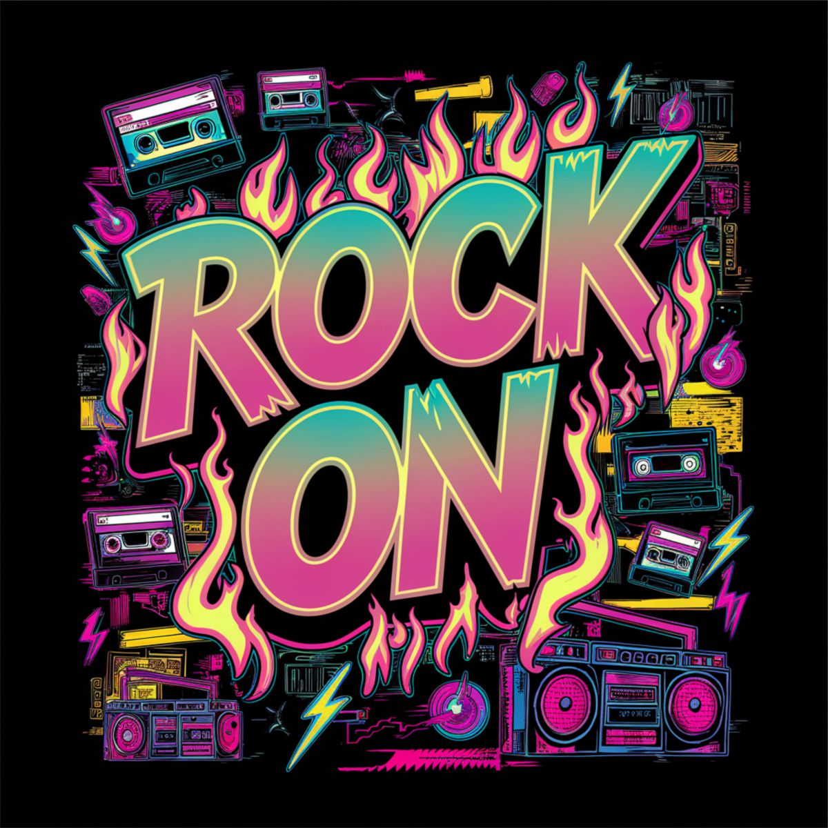 Juodi UNISEX marškinėliai su spauda ant nugaros "Rock on"