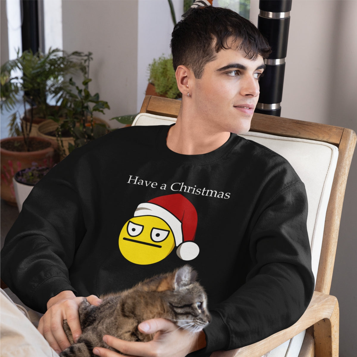 Juodas UNISEX džemperis be gobtuvo "Have a Christmas"