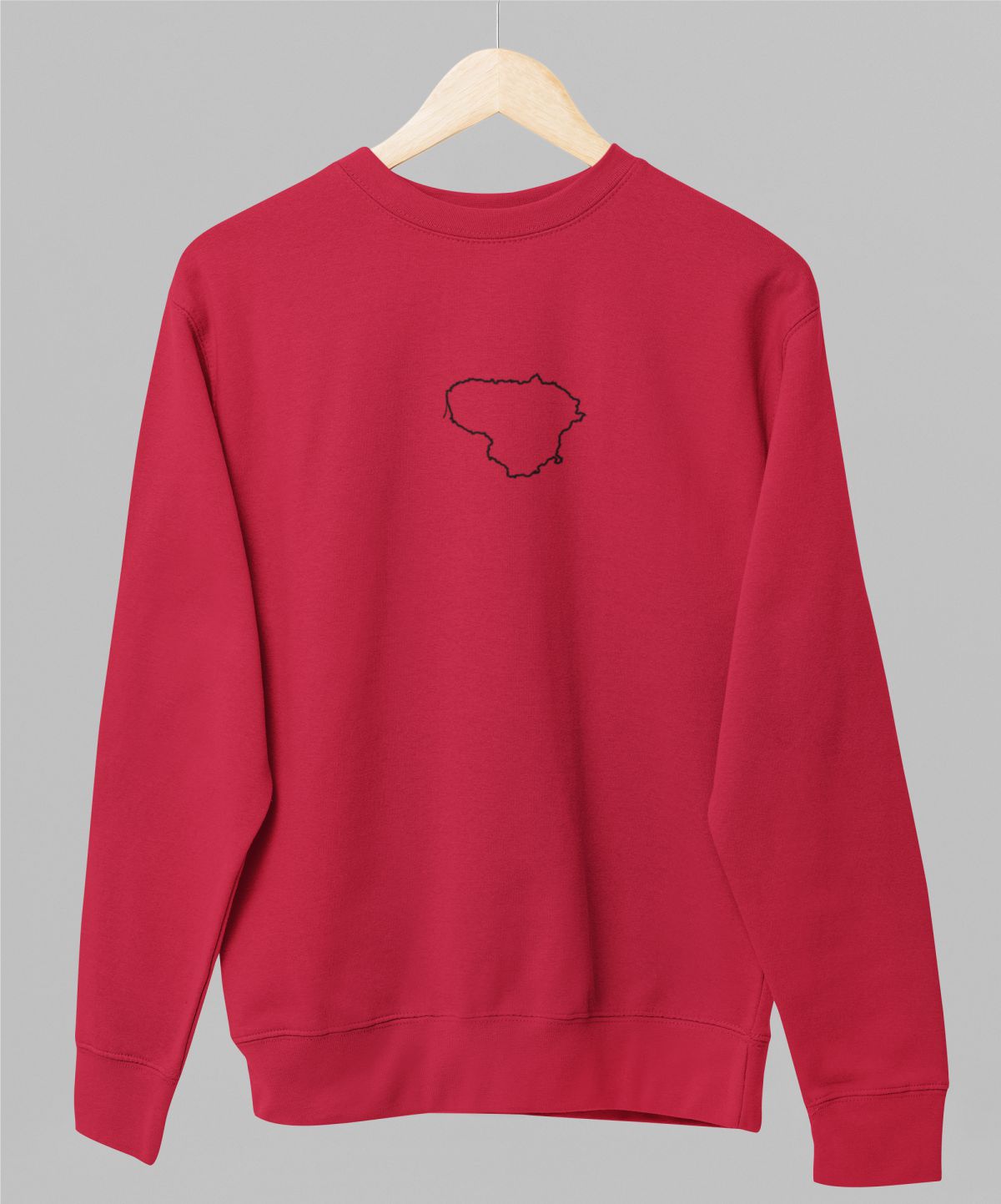 Raudonas džemperis be gobtuvo "Lietuvos kontūrai" (L, 2XL, 3XL dydis) JUODOJO PENKTADIENIO pasiūlymas!