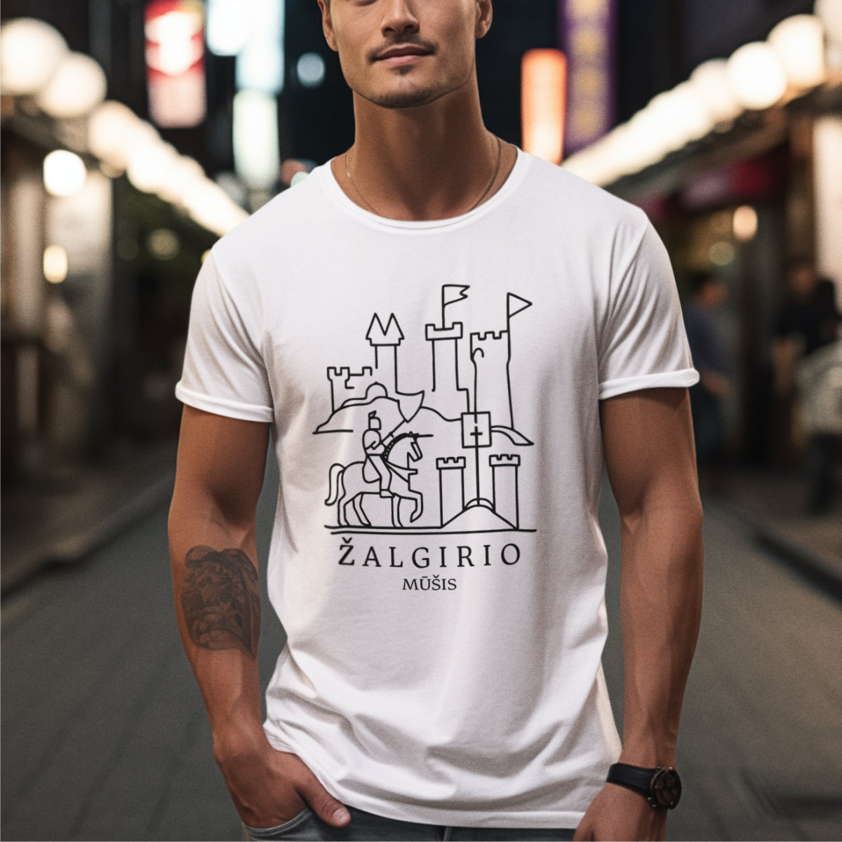 Balti unisex marškinėliai "Žalgirio mūšio akimirka"