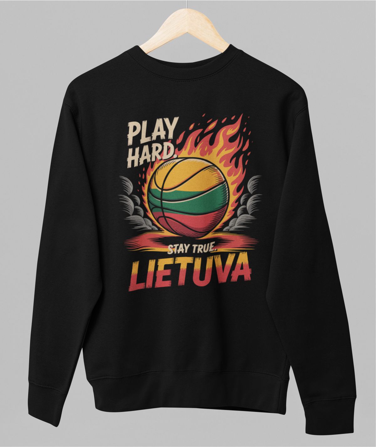 Juodas džemperis be gobtuvo "Play hard"