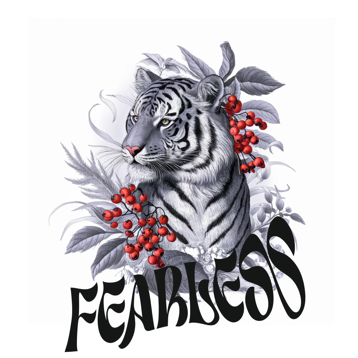 Balti marškinėliai su spauda ant nugaros  "Fearless“
