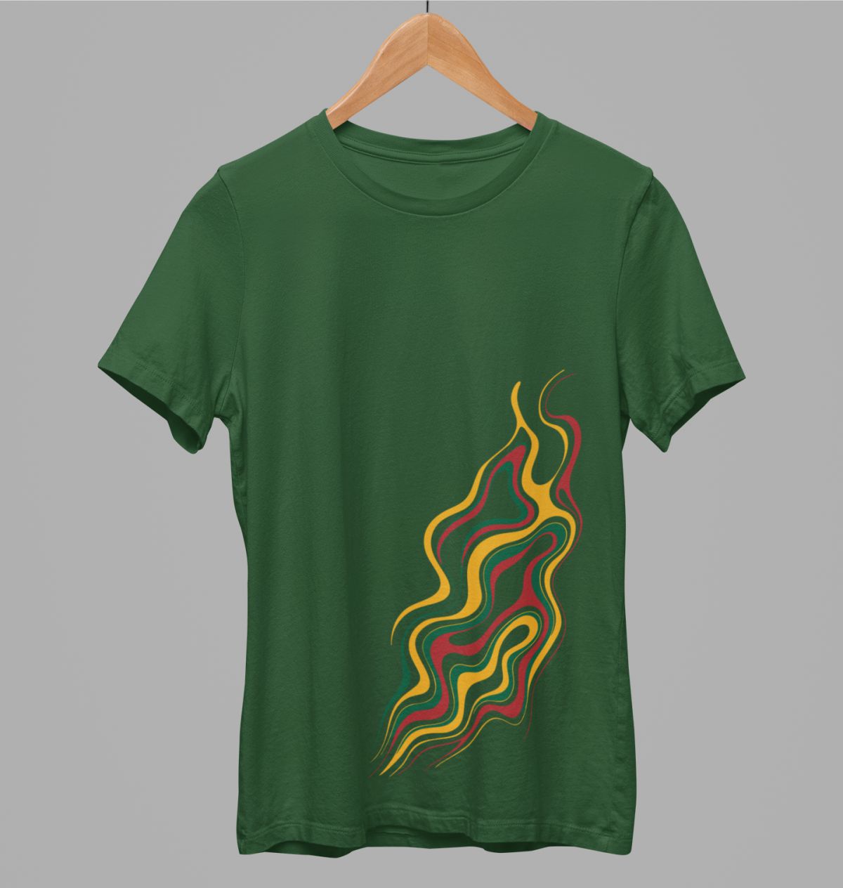 Tamsiai žali UNISEX marškinėliai "Lietuvos ugnis"