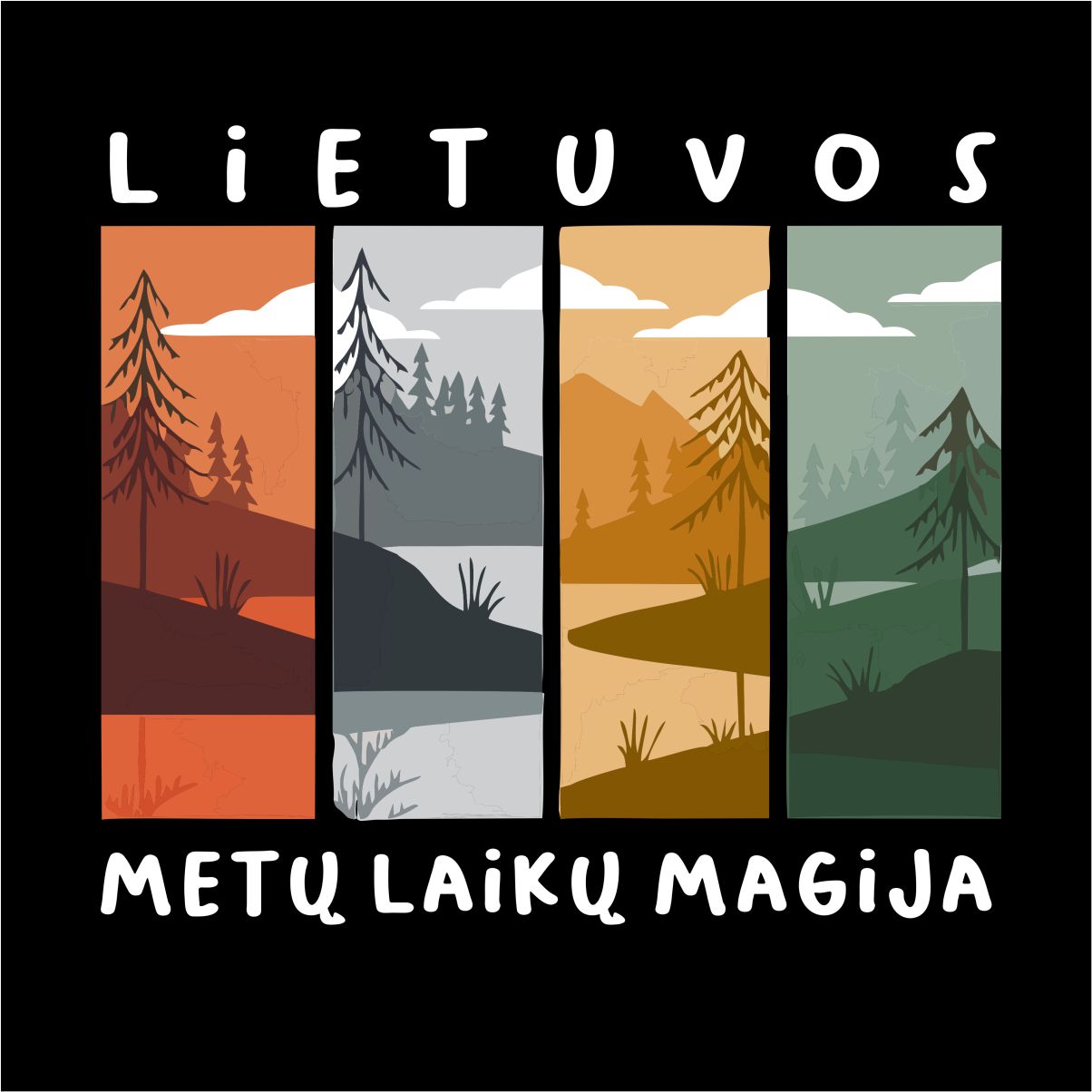 Juodi UNISEX marškinėliai "Lietuvos metų laikų magija“