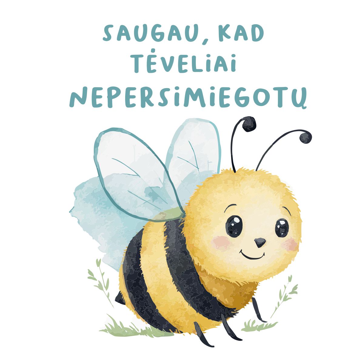 Baltas vaikiškas bodis "Saugau, kad tėveliai nepersimiegotų“