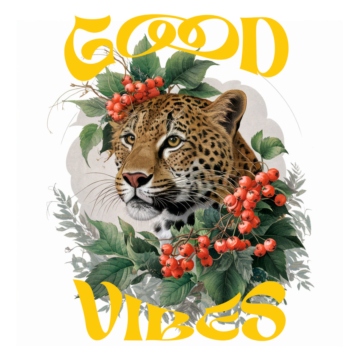 Balti marškinėliai su spauda ant nugaros  "Good vibes“