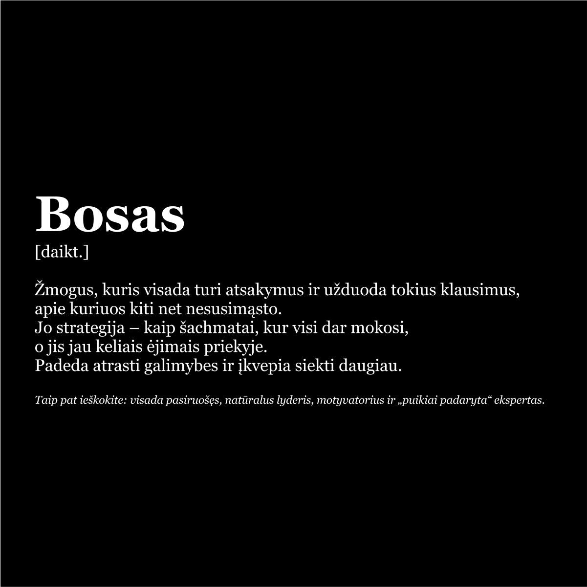 Juodas džemperis be gobtuvo "Boso aprašymas"