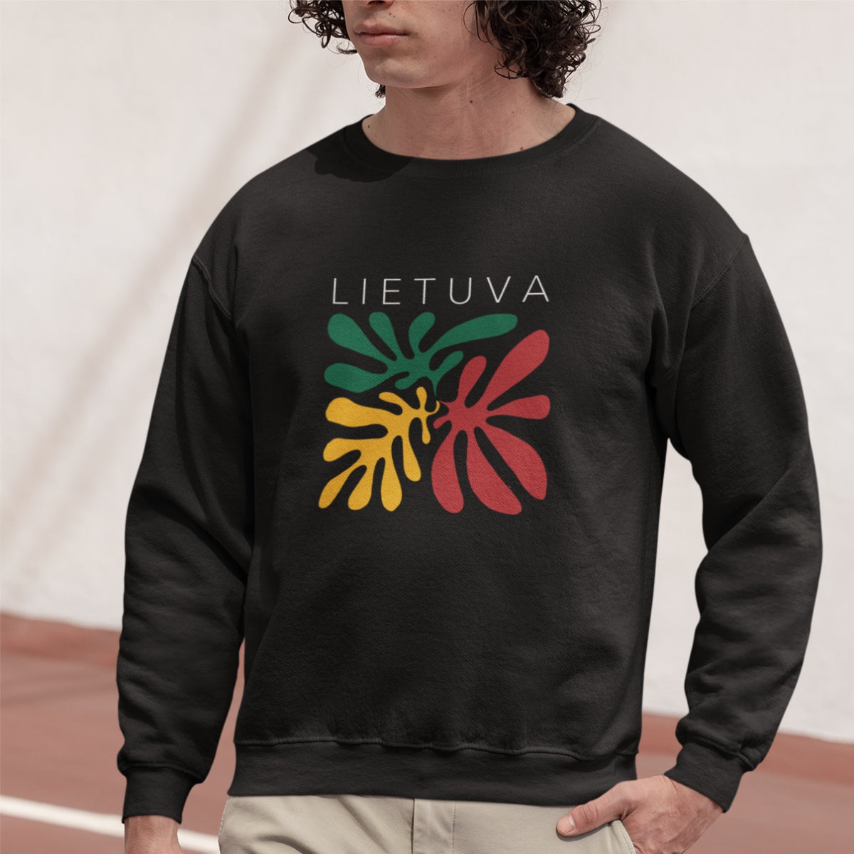 Juodas UNISEX džemperis be gobtuvo "Lietuvos spalvos"