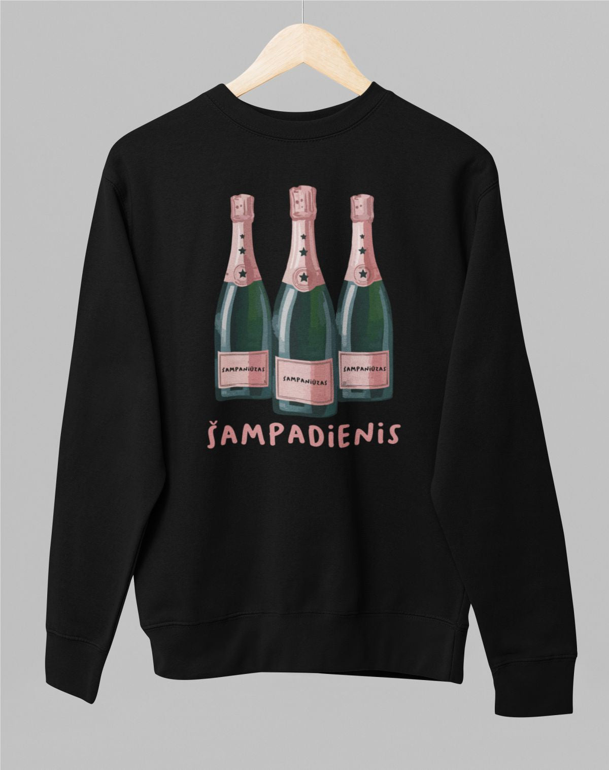 Juodas UNISEX džemperis be kapišono "Šampadienis"