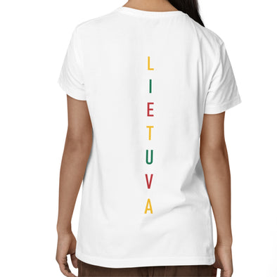 Balti UNISEX marškinėliai su spauda ant nugaros  "Vertikali Lietuva“