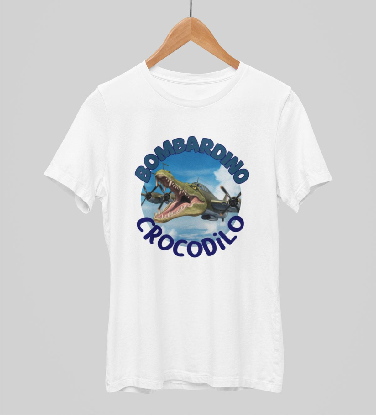 Balti unisex marškinėliai "Bombardino crocodilo"
