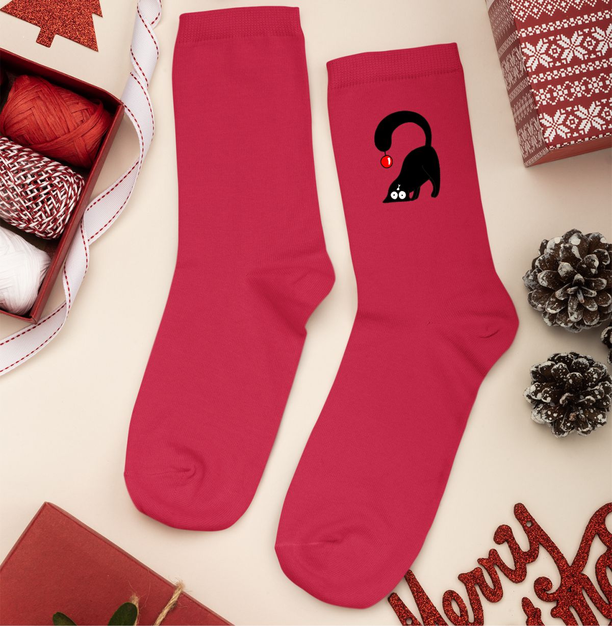 Raudonos Kalėdinės kojinės "Žemyn galva"