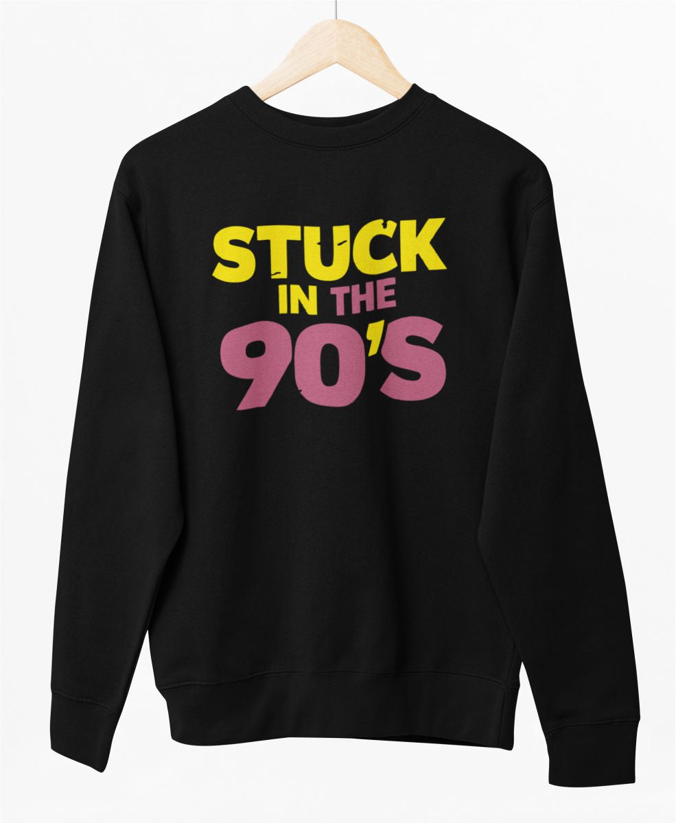 Juodas UNISEX džemperis be gobtuvo "Stuck in the 90's"