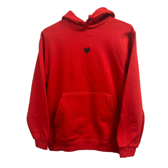 Raudonas UNISEX džemperis su gobtuvu "Širdelė" PASKUTINIS VIENETAS