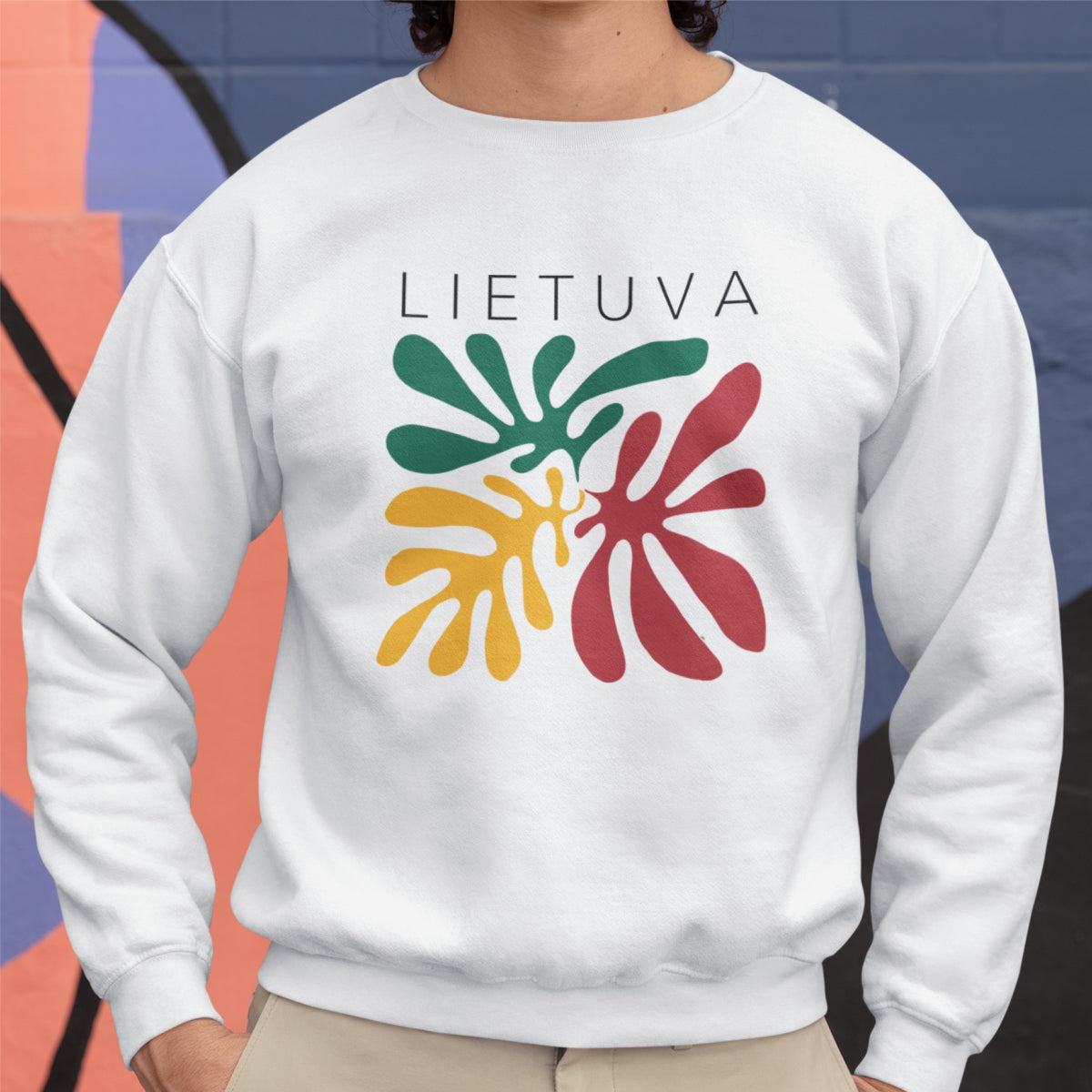 Baltas UNISEX džemperis be gobtuvo "Lietuvos spalvos"