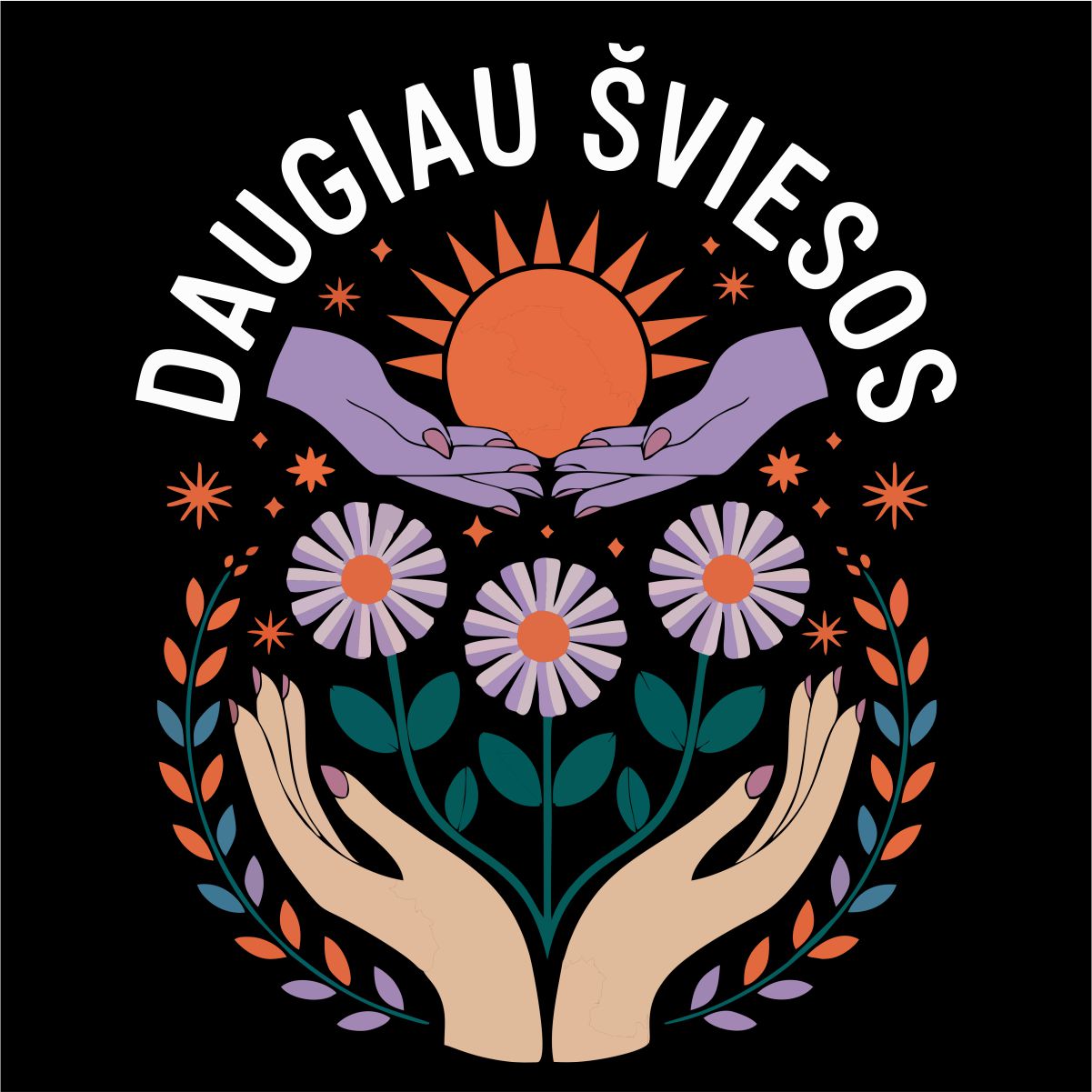 Juodi UNISEX marškinėliai su spauda ant nugaros "Daugiau šviesos"