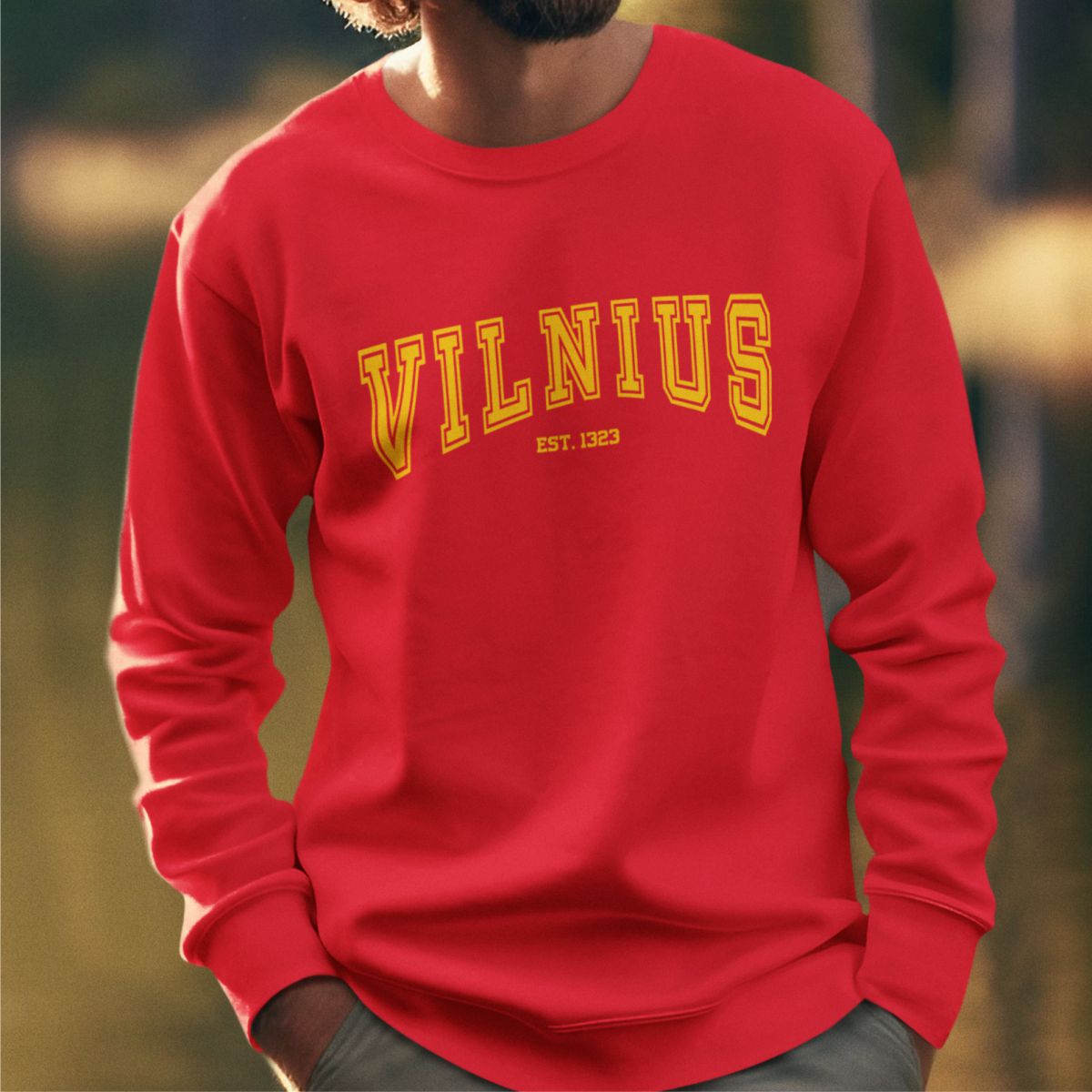 Raudonas džemperis be gobtuvo "Vilnius est"