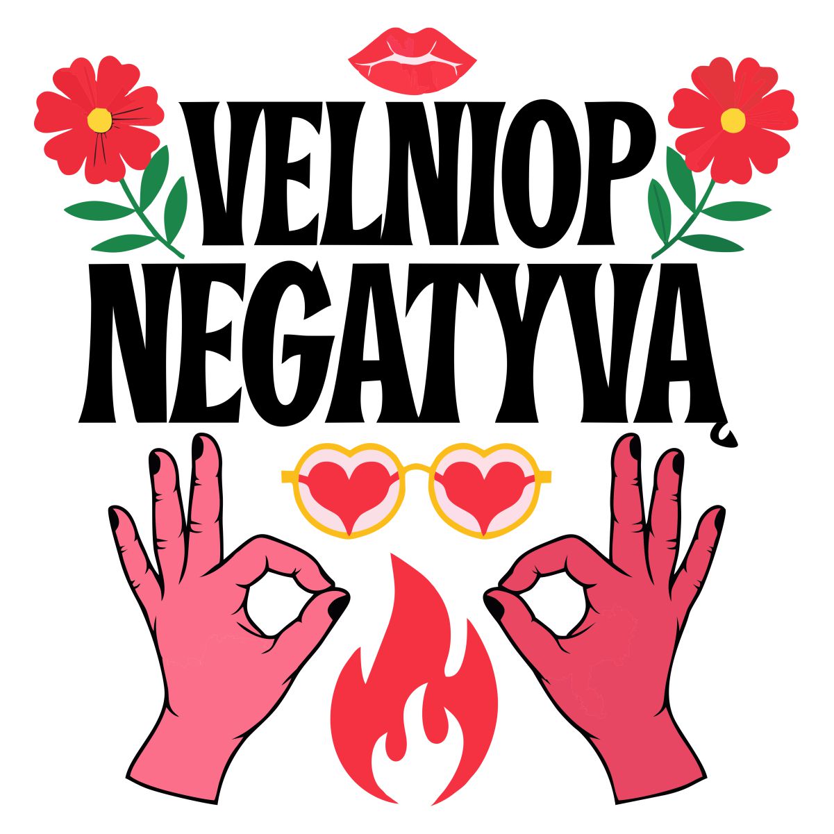 Balti UNISEX marškinėliai su spauda ant nugaros "Velniop negatyvą"