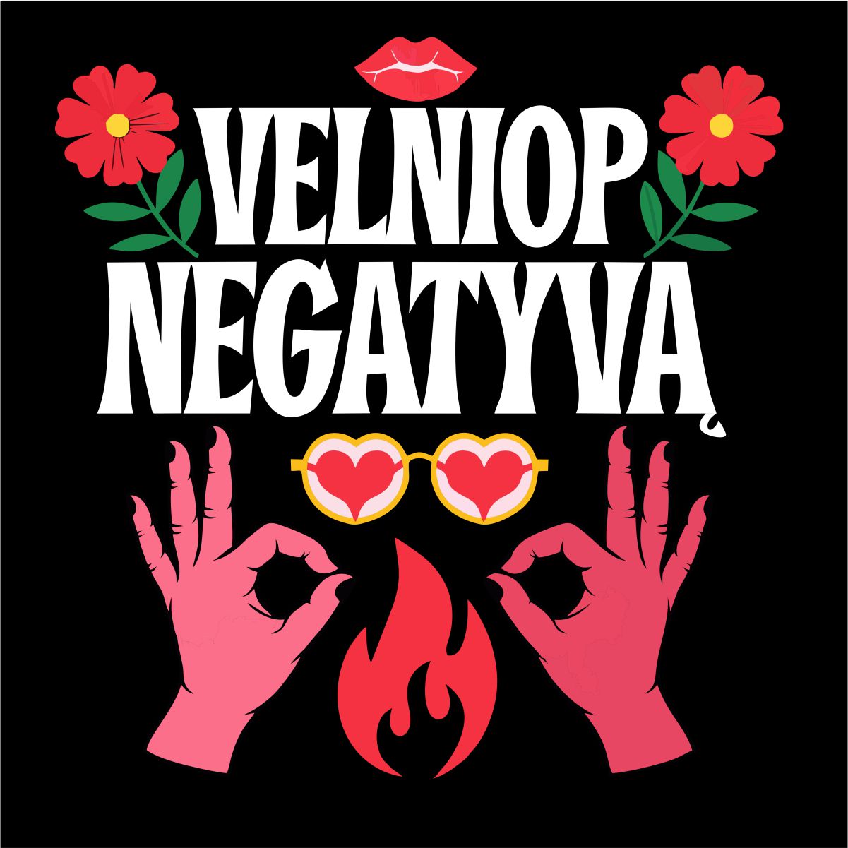 Juodi UNISEX marškinėliai su spauda ant nugaros "Velniop negatyvą"