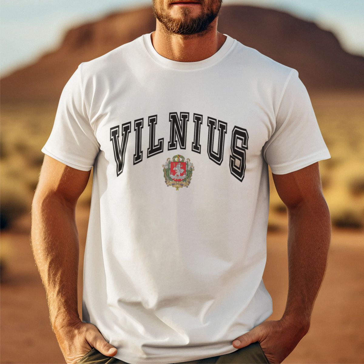 Balti UNISEX marškinėliai "Vilnius su herbu"