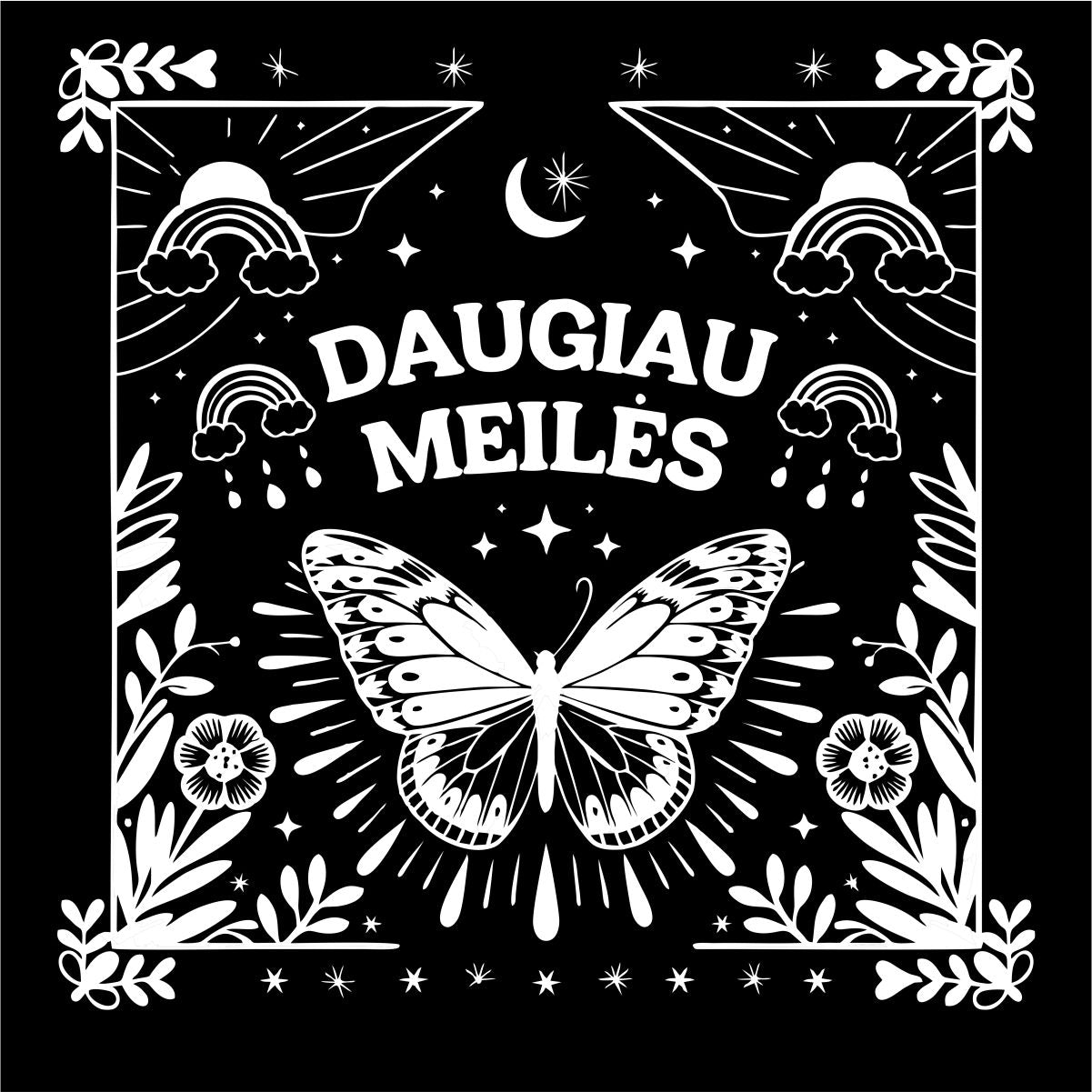 Juodi UNISEX marškinėliai su spauda ant nugaros "Daugiau meilės visiems"