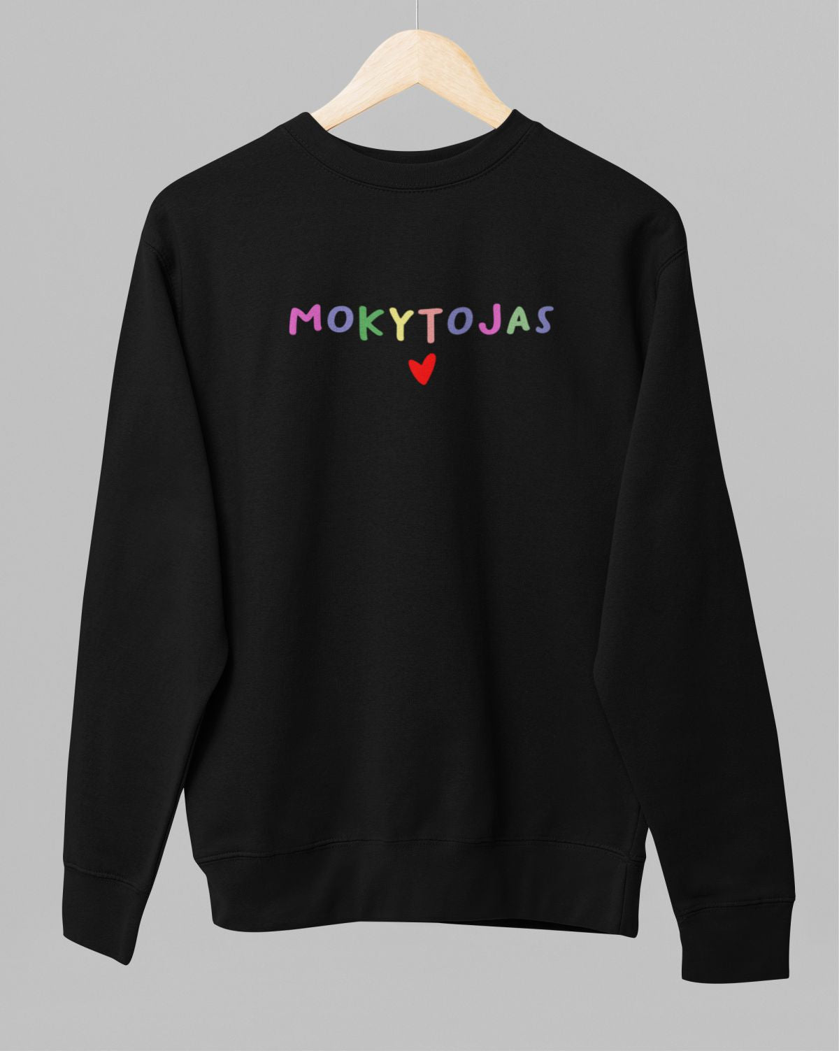 Juodas UNISEX džemperis be gobtuvo "Spalvotas mokytojas"