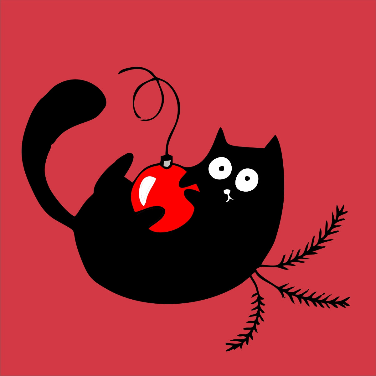 Raudonas UNISEX kalėdinis džemperis "Juodo katinuko Kalėdos"