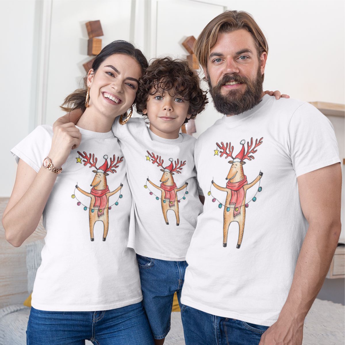 Balti UNISEX marškinėliai šeimoms "Briedis"