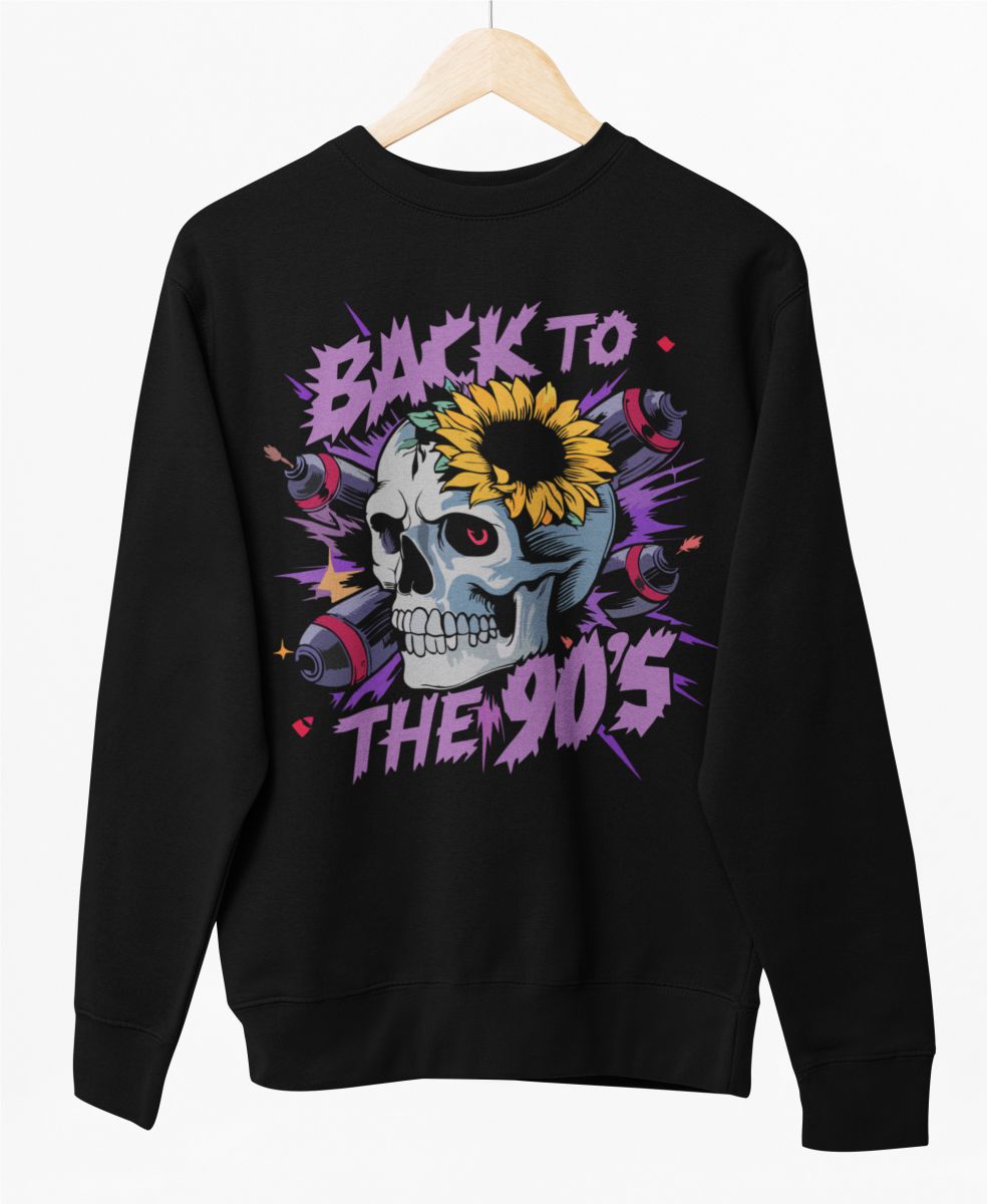 Juodas UNISEX džemperis be gobtuvo "Back to the 90's"