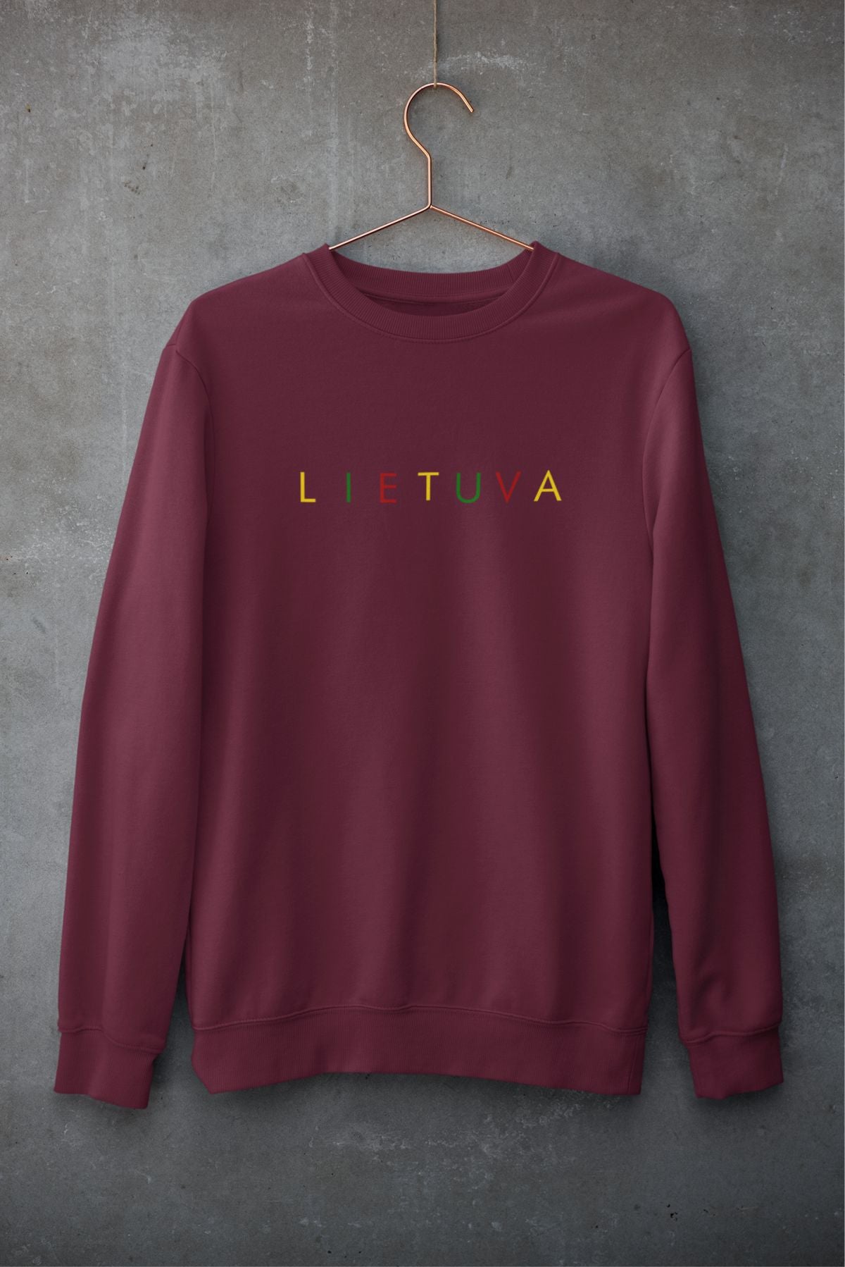 Burgundiškas UNISEX džemperis "Spalvota Lietuva" PASKUTINIAI VIENETAI (King crewneck)