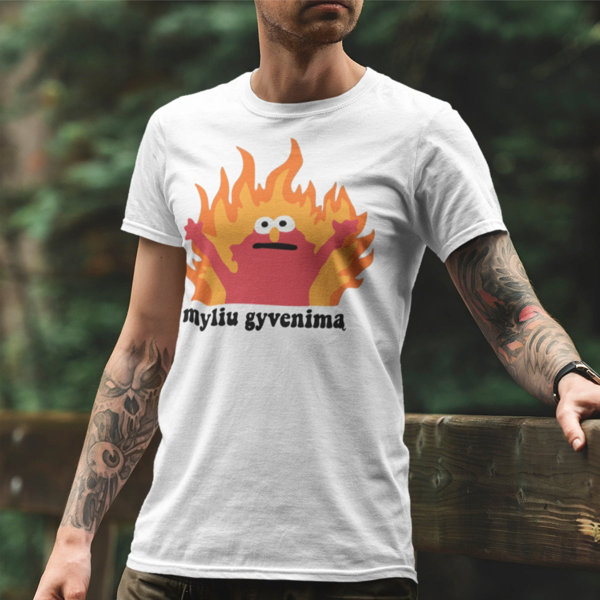 Balti UNISEX marškinėliai "Myliu gyvenimą"