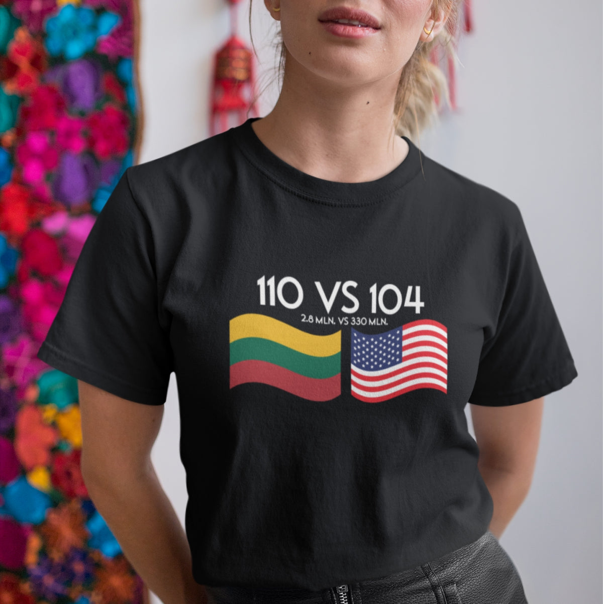 Juodi UNISEX marškinėliai "LT vs JAV"