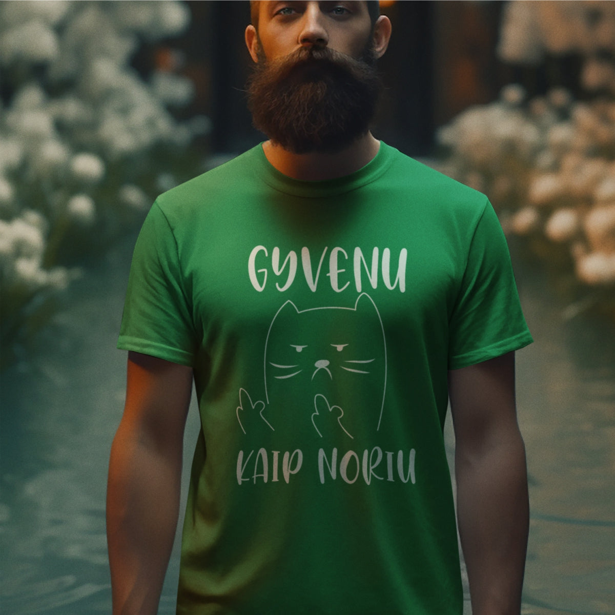 Žali UNISEX marškinėliai "Gyvenu kaip noriu“