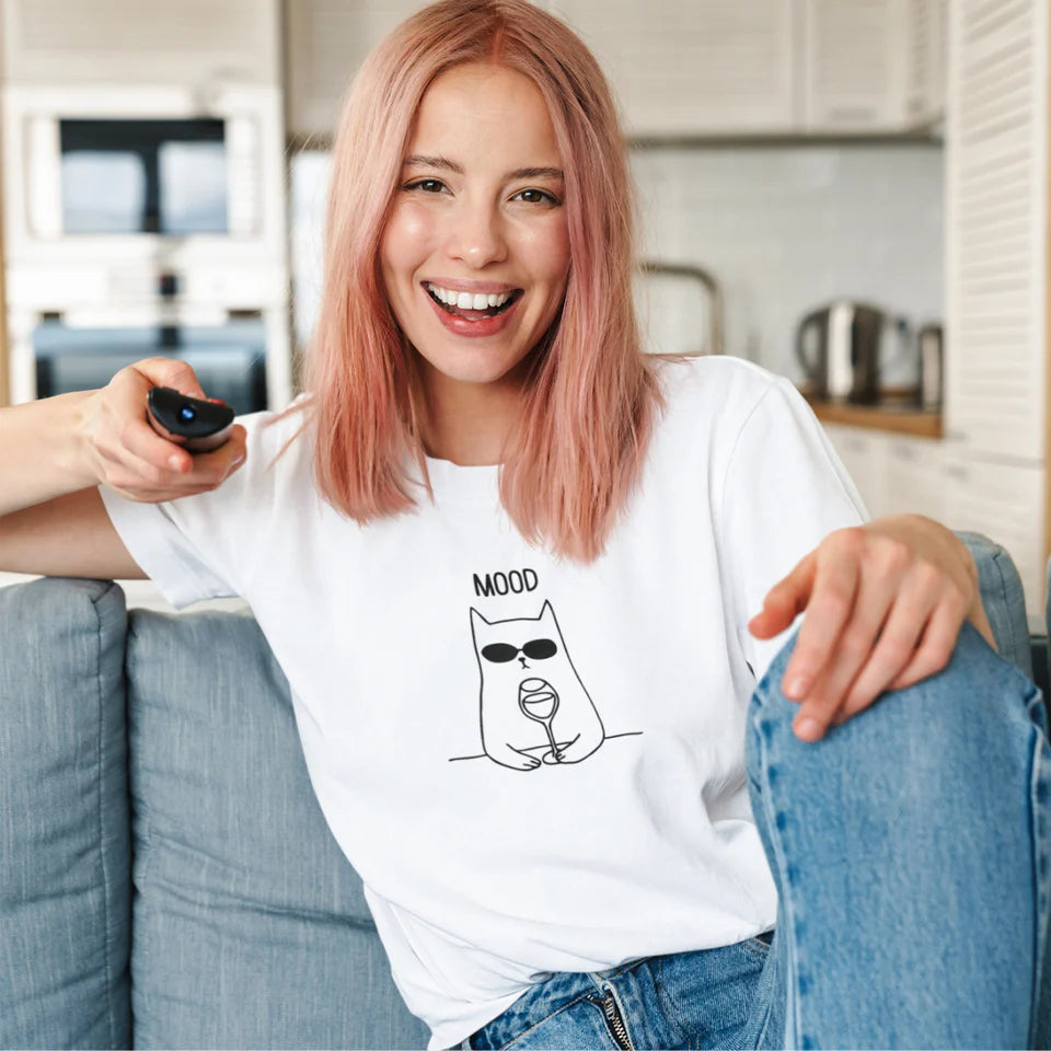 Balti UNISEX marškinėliai "Mood" (S dydis). Pagaminta prekė. Greitas išsiuntimas!