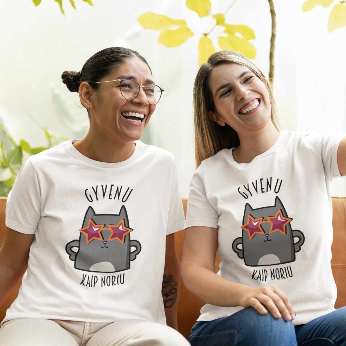 Balti UNISEX marškinėliai "Gyvenu kaip noriu NAUJAS"