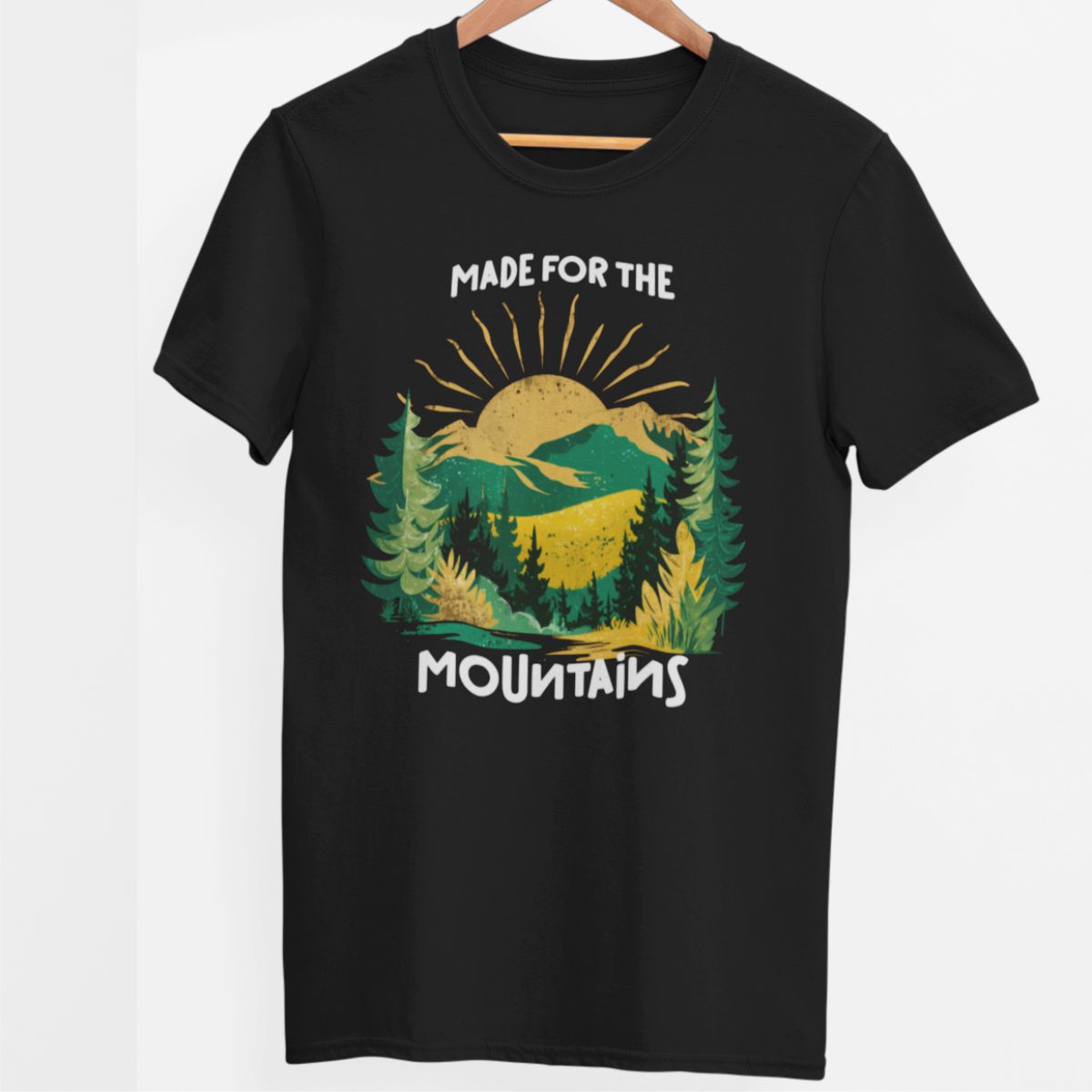 Juodi UNISEX marškinėliai "Made for the mountains"