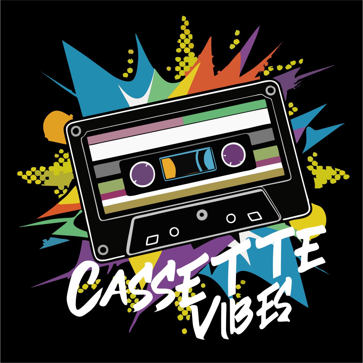 Juodas UNISEX džemperis be gobtuvo "Cassette vibes"