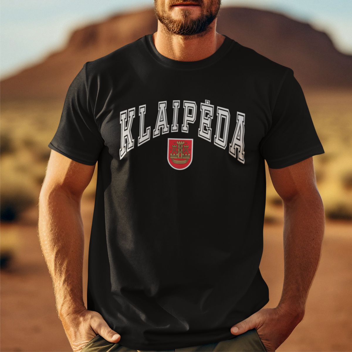 Juodi  UNISEX marškinėliai "Klaipėda su herbu"