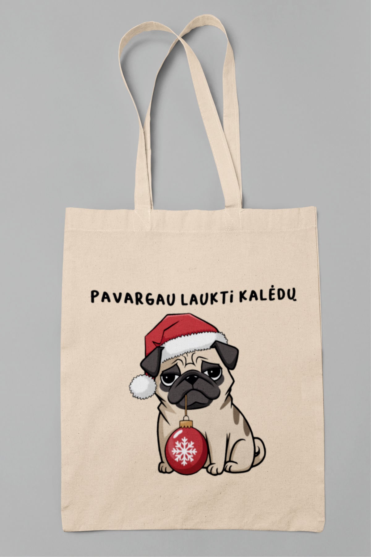 Pirkinių krepšys PREMIUM dvigubu dugnu "Pavargau laukti Kalėdų"