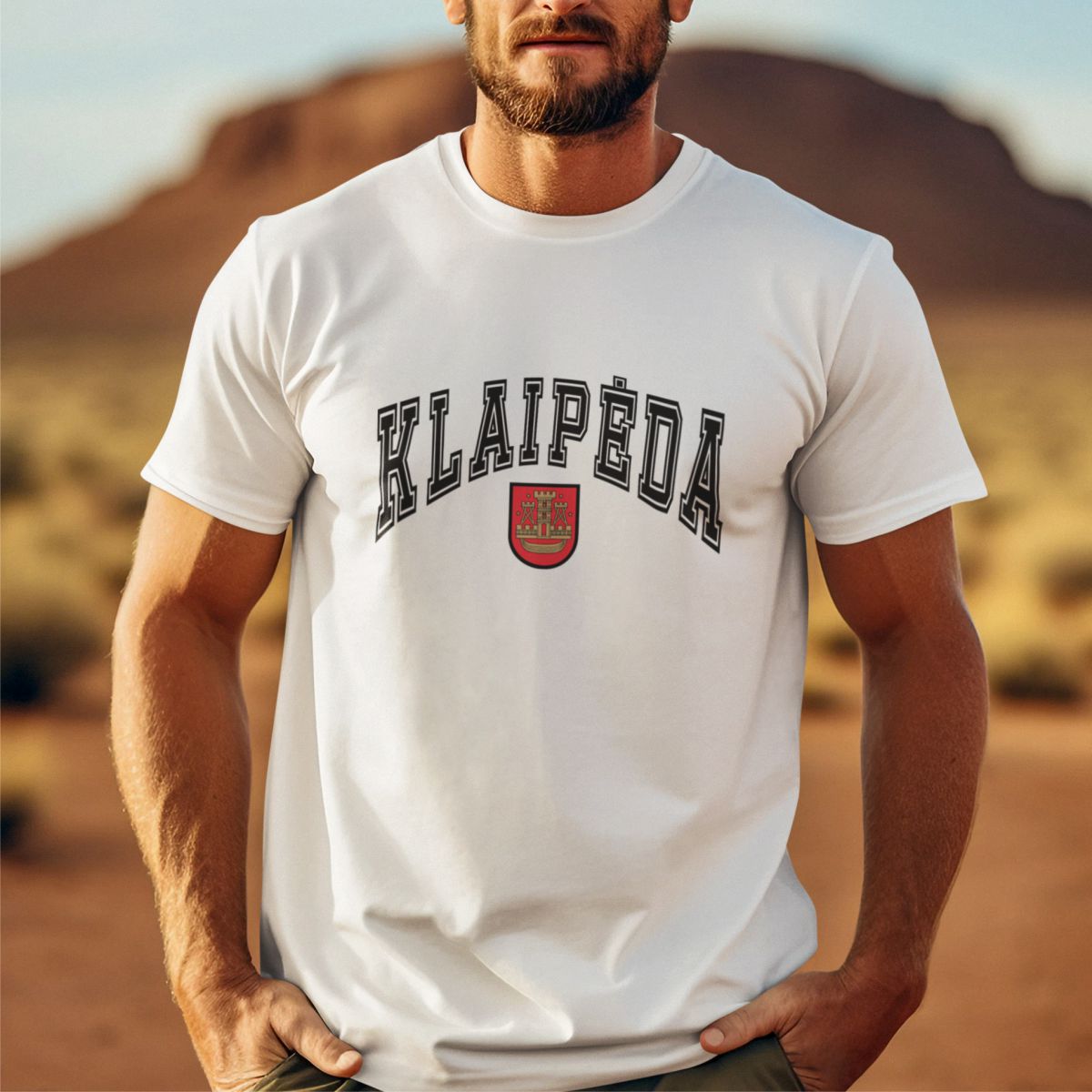 Balti UNISEX marškinėliai "Klaipėda su herbu"