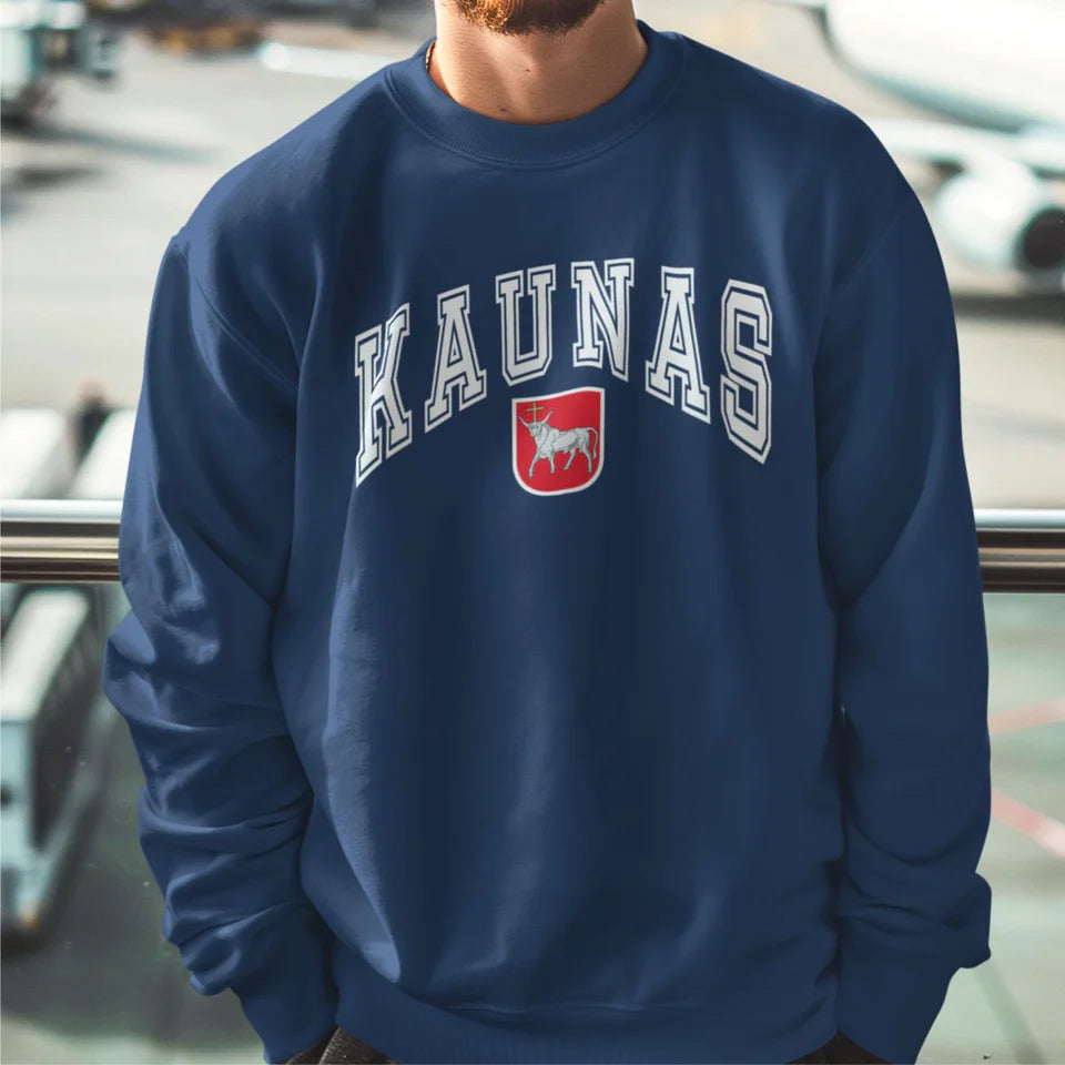 Mėlynas džemperis be gobtuvo "Kaunas su herbu" (XL dydis). Pagaminta prekė. Greitas išsiuntimas!