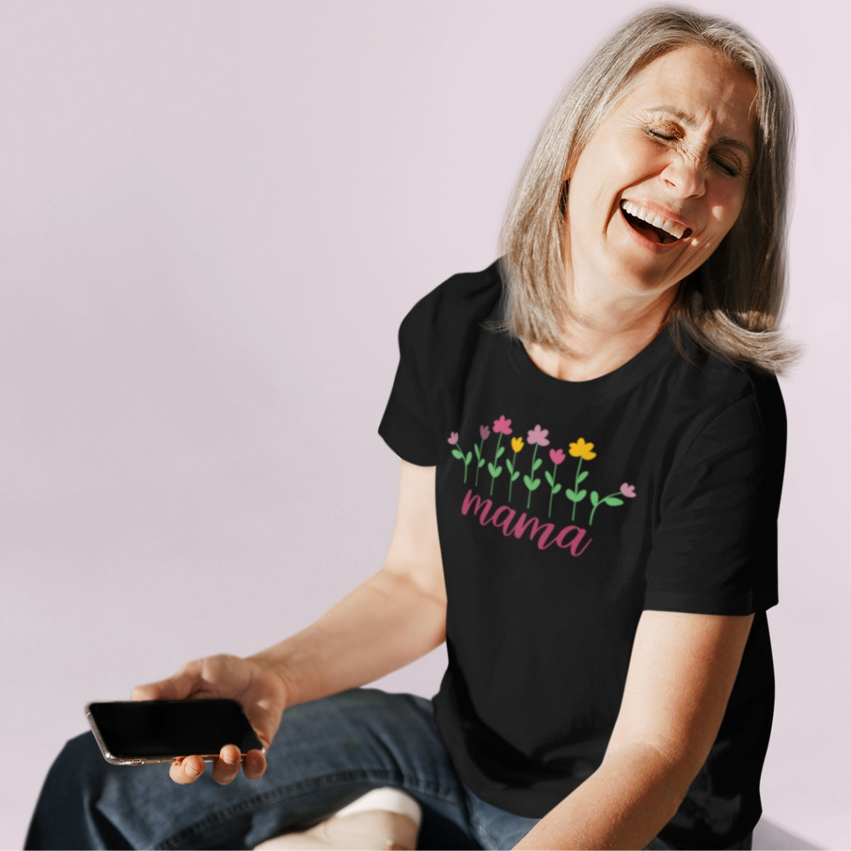 Juodi UNISEX marškinėliai "Mamos žiedynas“