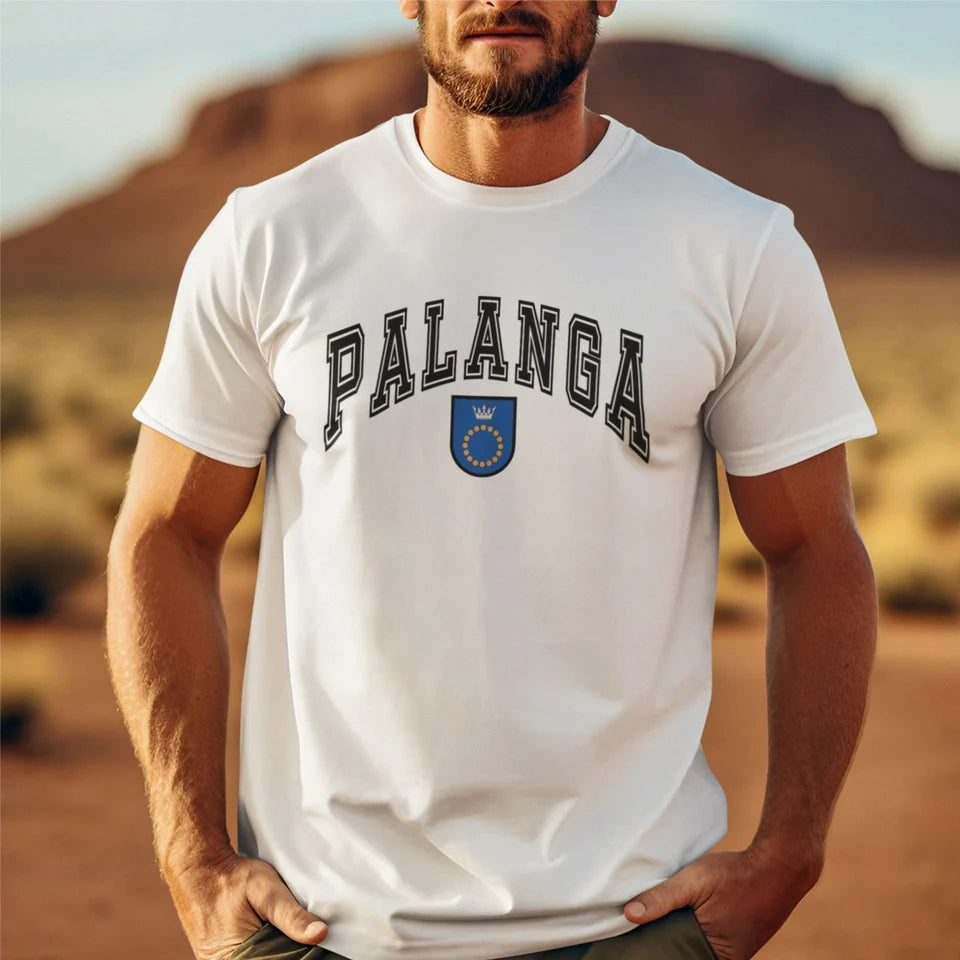 Balti UNISEX marškinėliai "Palanga su herbu" (L dydis). Pagaminta prekė. Greitas išsiuntimas!