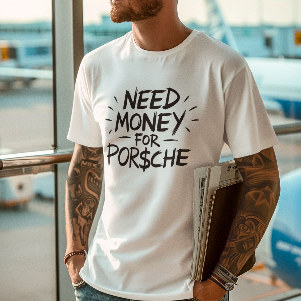 Balti UNISEX marškinėliai "Need money for Porsche"