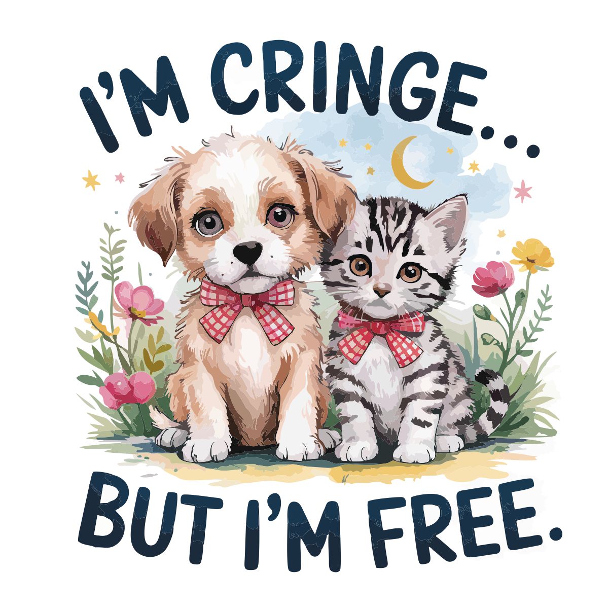 Balti marškinėliai su spauda ant nugaros  "I'm cringe“